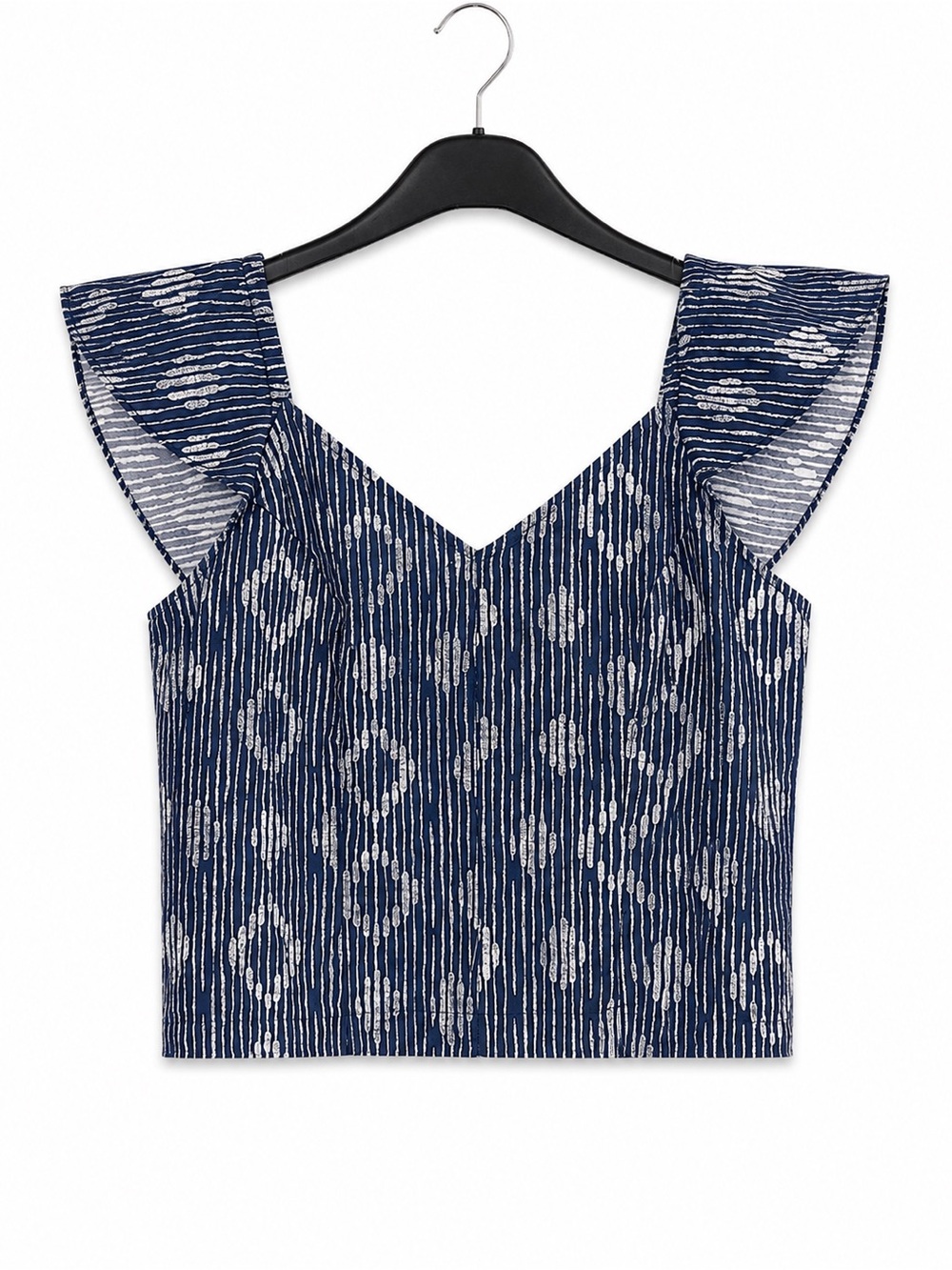 a.n.a Navy Ikat V-Neck Crop Top with Flutter Sleeves